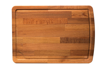 new rectangular wooden cutting board, top view, isolated - Image.