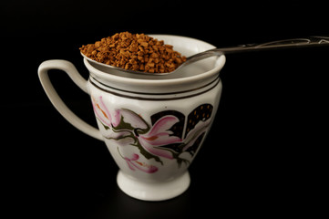 Instant coffee in a white cup