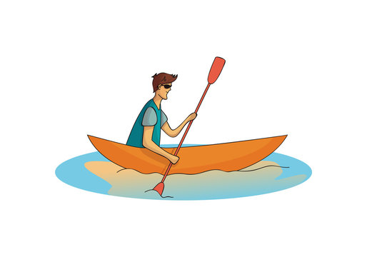 kayaker paddling orange kayak on water clip art preview