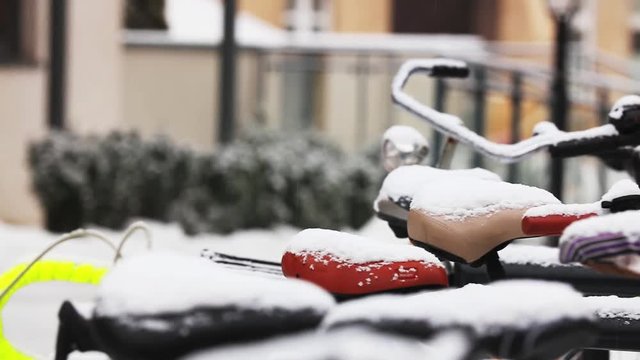 video of a vintage bike during a heavy snowfall in Europe