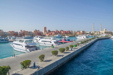 Fototapeta na wymiar Yacht harbor in Hurgada in Egypt