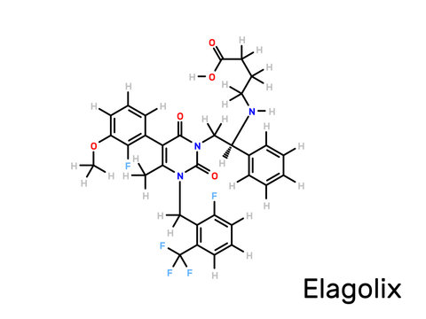 Elagolix drug structural formula. Vector illustration