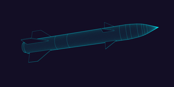 blue wireframe missile on dark background clip art preview