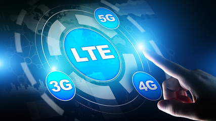 LTE band, mobile internet and telecommunication technology concept on virtual screen.