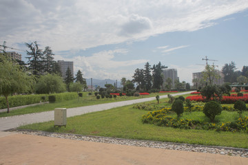 Park and in the city Batumi center on a sunny spring day