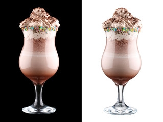 Chocolate milk shake on dark and white background