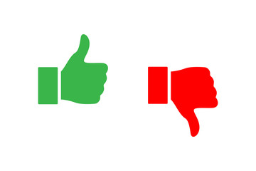Green Thumbs up and red Thumbs down icons isolated on white background. Vector design elements.