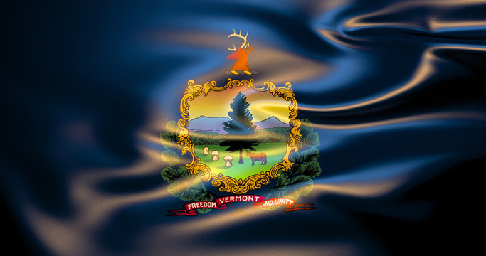 Vermont flag in the wind . 3d illustration
