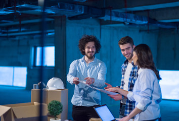 business people in group, architect and engineer on construction site