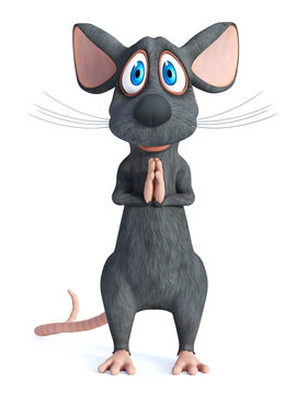 3D rendering of a cartoon mouse doing namaste.