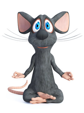 3D rendering of a cartoon mouse doing yoga.