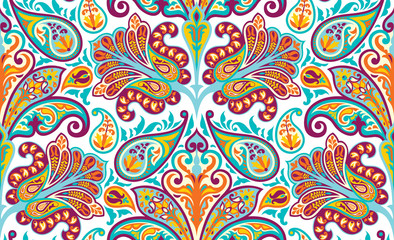 Vector seamless colorful pattern in paisley style. Vintage decorative background. Hand drawn ornament. Oriental bohemian motifs. Wallpaper, fabric, wrapping paper print. - 245875595
