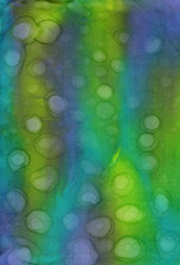 Hand Painted abstract fabric spotty background pattern in blue and green