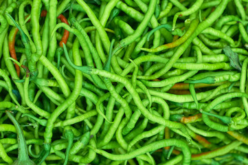 Asparagus bean. Green beans background. Street market in Turkey. Coast of the Aegean Sea. Turgutreis , Bodrum. (corrected)