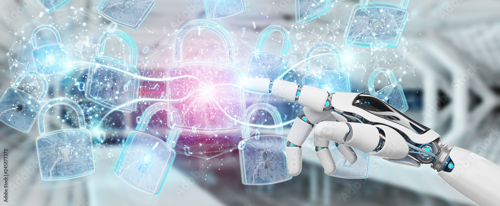 Poster web security protection interface used by robot 3d rendering