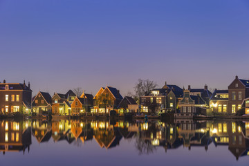 Amsterdam Netherlands, Night skyline of Dutch traditional house at Zaanse Schans Village