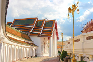 Beautiful landscape in Phra Prathom Jedi (Golden Pagoda) at Nakonpratom province with the clear blue sky. The largest pagoda in Thailand. Picture for traveling concept.