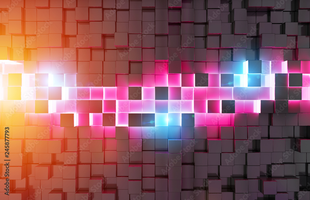 Aufkleber glowing black blue and pink squares background pattern 3d rendering