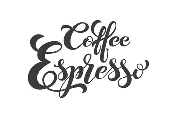 Coffee Espresso logo. Types of coffee. Handwritten lettering design elements. Template and concept for cafe, menu, coffee house, shop advertising, coffee shop. Vector illustration.