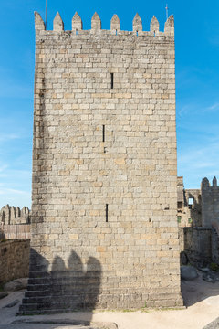 Stone keep in the middle of the castle of Guimaraes in the north of Portugal