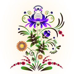 Petryakovskaya style folk painting, Flowers in folk style