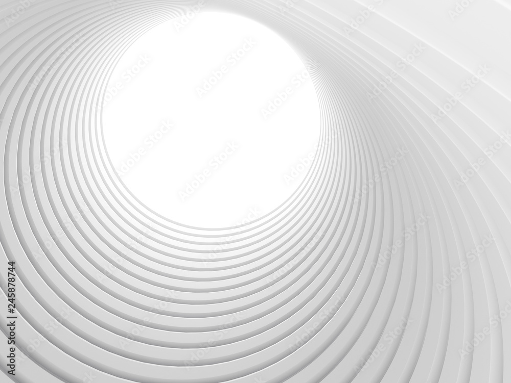 Aufkleber Abstract of white circle space ,Perspective of future architecture building.Futuristic idea design, 3D rendering.