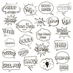 Big set of monochrome speech bubbles. Pop art object. Vector illustration.