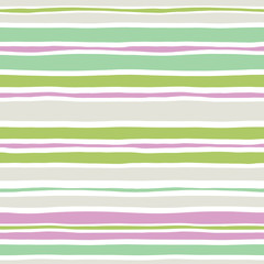 Colorful Hand Drawn Wavy Uneven Horizontal Stripes On White Backrgound Vector Seamless Pattern. Classic Abstract Geo