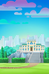 park with a palace, cartoon background