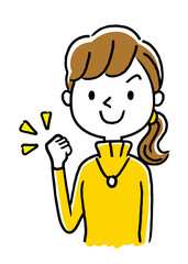 タートルネックの若い女性：やる気
