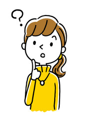 タートルネックの若い女性：疑問、考える
