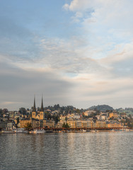Fototapeta na wymiar Cityscape of Lucerne along Lake Lucerne