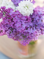Sprigs of lilac in a glass can