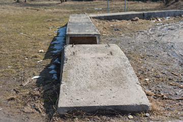 concrete slabs are located in the field