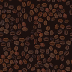 Coffee beans seamless pattern background. Dark brown backdrop for your coffee house design