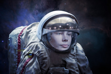 close up portrait of young astronaut completed space mission b. Elements of this image furnished by...