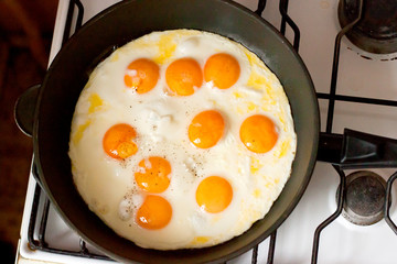 fried eggs in a frying pan