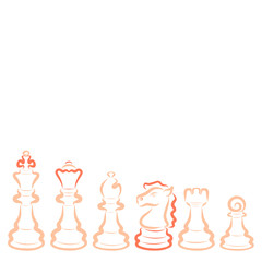 intellectual hobby, six bright chess pieces, contour