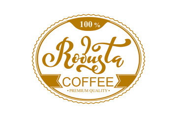 Robusta coffee logo. Vector illustration of handwritten lettering. Vector illustration of handwritten lettering. Vector elements for packaging