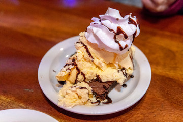 Chocolate Brownie with Vanilla Icecream and Chocolate Syrup