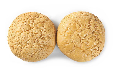 Burger bun with sesame isolated on white background