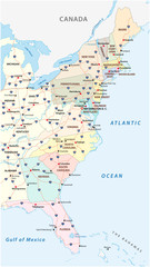 Vector map of the East Coast, United States - obrazy, fototapety, plakaty