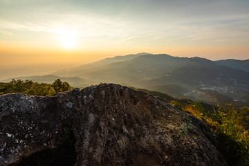 Fototapeta na wymiar beautiful mountain scape in the morning sunrise, taken from viewpoint of Mon Long, Mae Rim Chiang Mai, Thailand