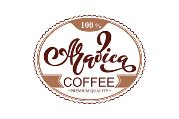 Arabica coffee logo. Vector illustration of handwritten lettering. Vector elements for packaging, coffee labels, market, cafe design, restaurant menu and store.