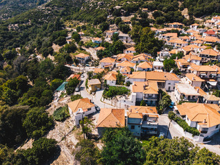 Fototapeta na wymiar Aerial view of Maries traditional Village in central Thasos, Greek Island in Aegean Sea