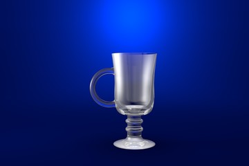 3D illustration of irish coffee hot cocktails glass on blue vivid background - drinking glass render