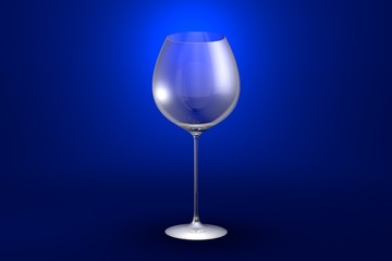 3D illustration of red wine glass on blue vivid background - drinking glass render