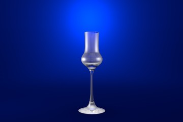 3D illustration of grappa glass on blue vivid background - drinking glass render