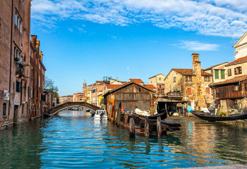 Boat yard and canal in venice