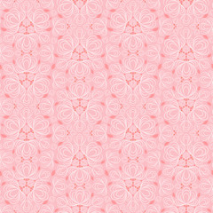 Seamless vector floral pattern with abstract flowers in monochrome baby-pink colors. Vintage background in baroque style